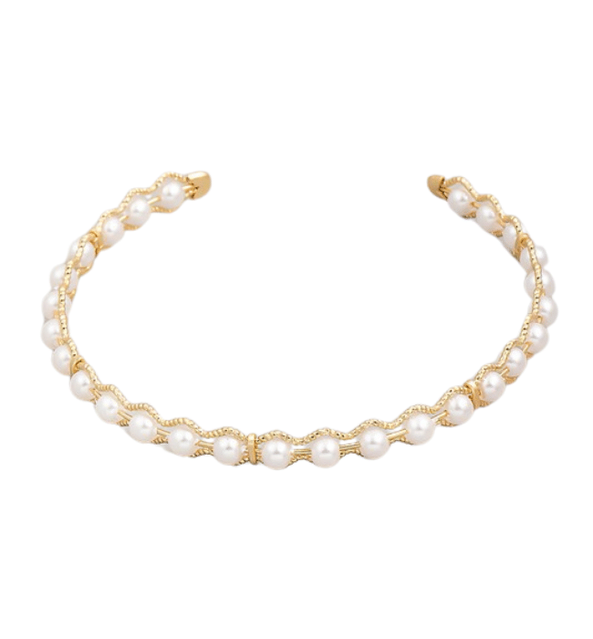 Pearly Bead Metallic Cuff Bracelet