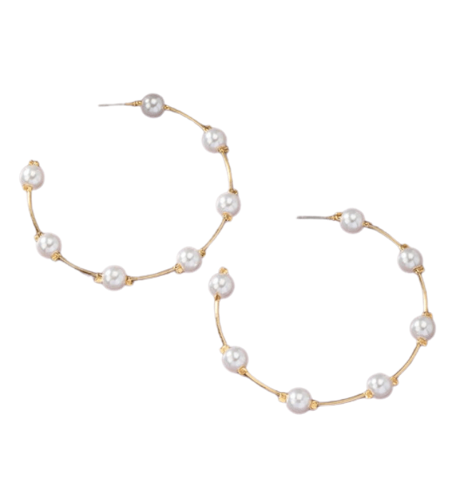 Skinny Pearl Wire Hoop Earrings