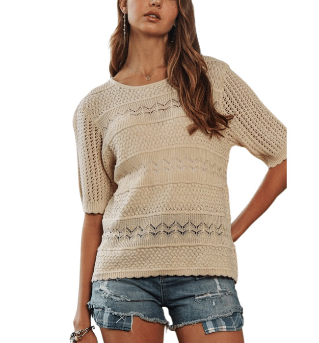 Laura Short Sleeve Crochet Sweater