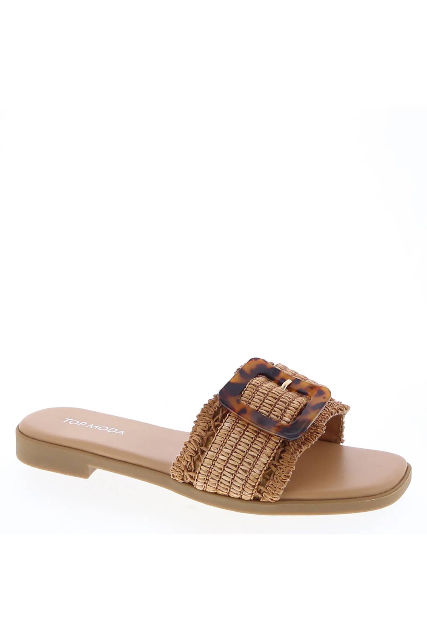 Raffia Buckle Slide Sandals