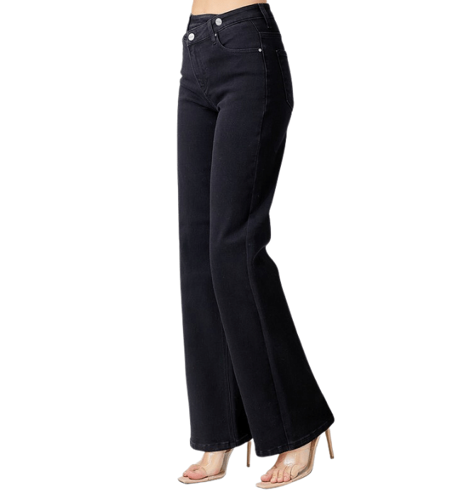 Celeste Black High Rise Crossover Wide Leg Denim