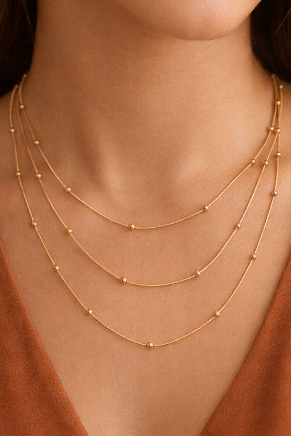 18K Gold Plated Multi Strand Stainless Steel Necklace