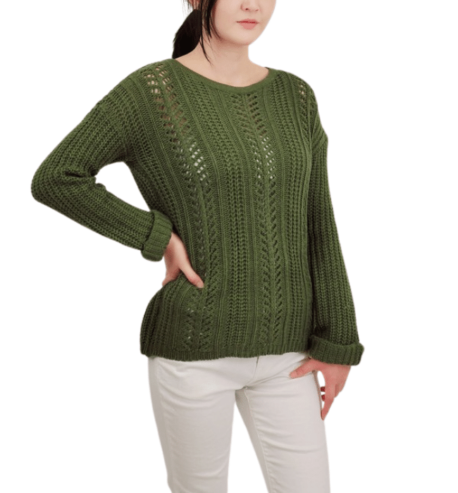Evergreen Crochet Cuffed Sleeve Sweater