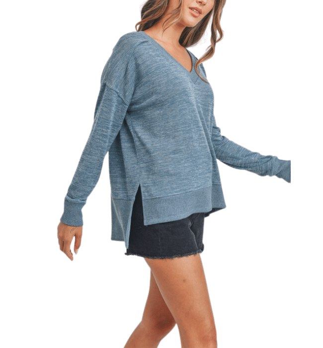 Tiffany Long Sleeve V Neck Space Dye Knit