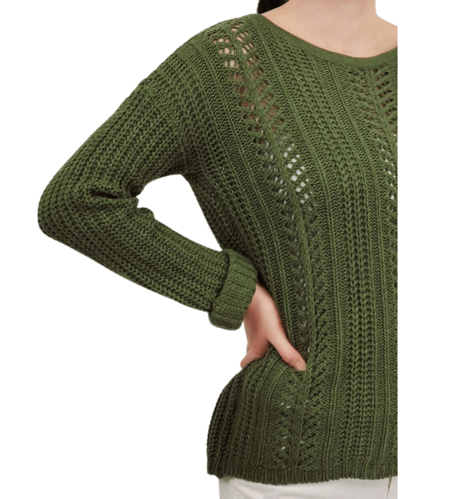 Evergreen Crochet Cuffed Sleeve Sweater