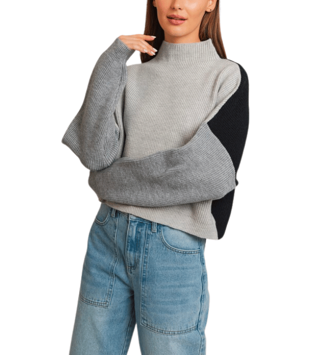 Cady Mock Neck Colorblock Sweater