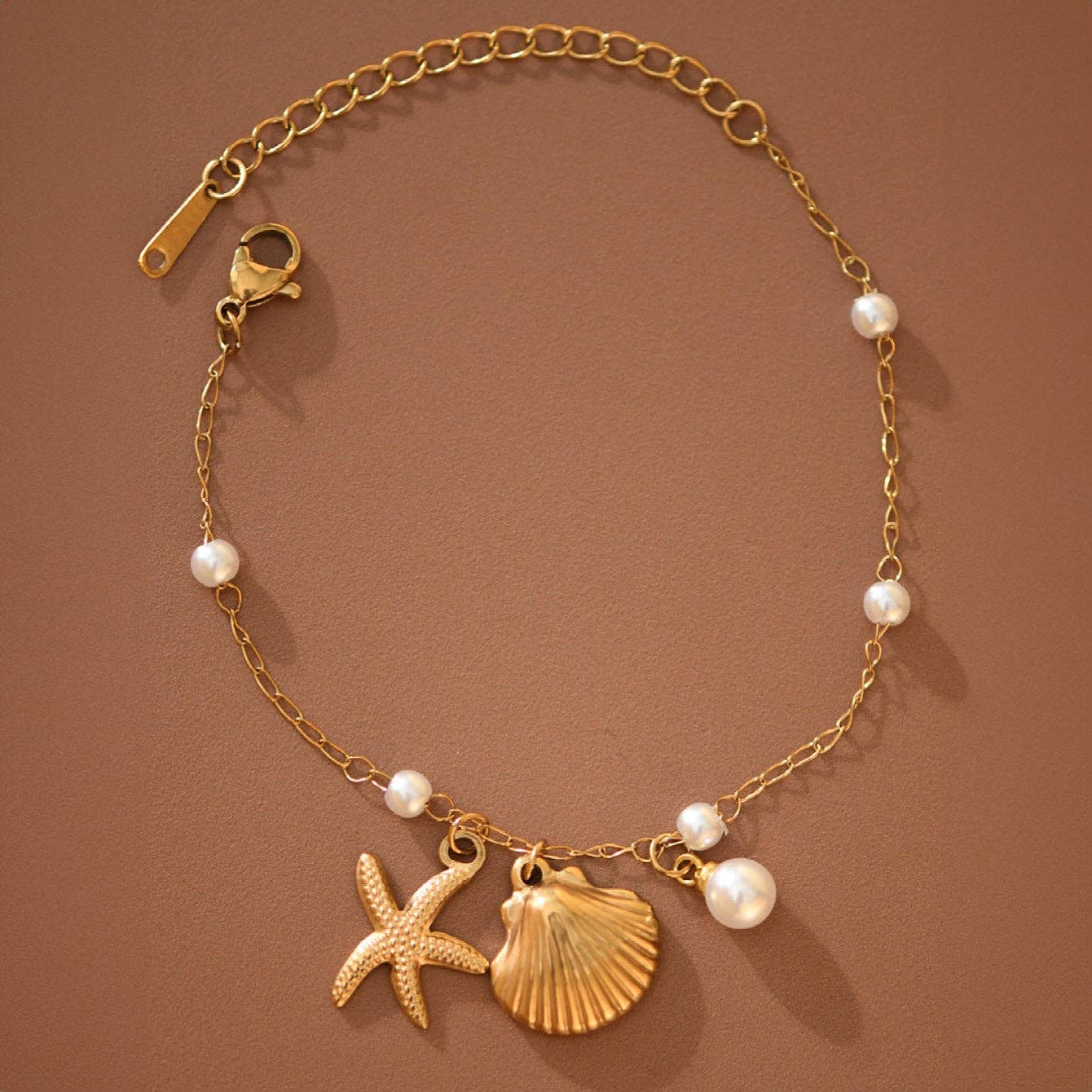 18K Gold Plated Stainless Steel Seashell Charm Bracelet
