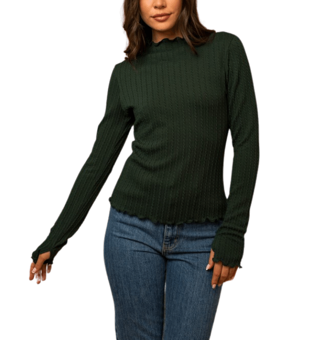 Charlene Green Textured Mock Neck Top