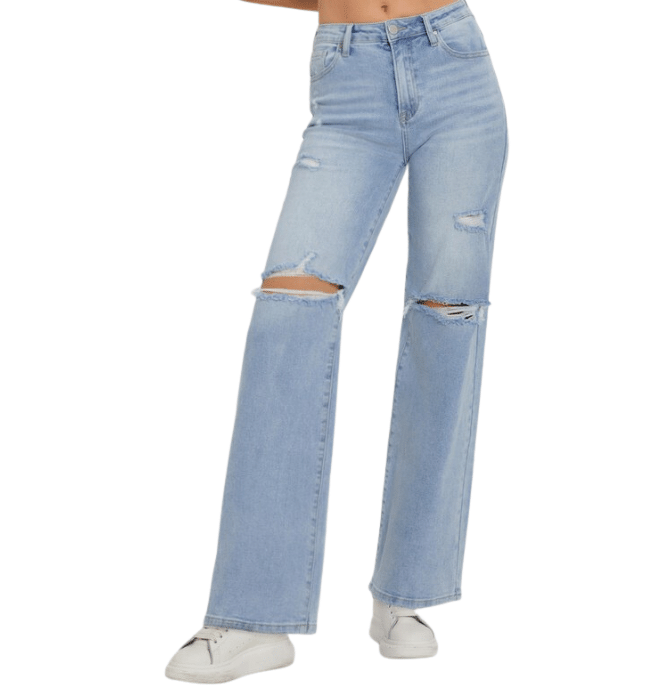 Simone Distressed Wide Leg Denim