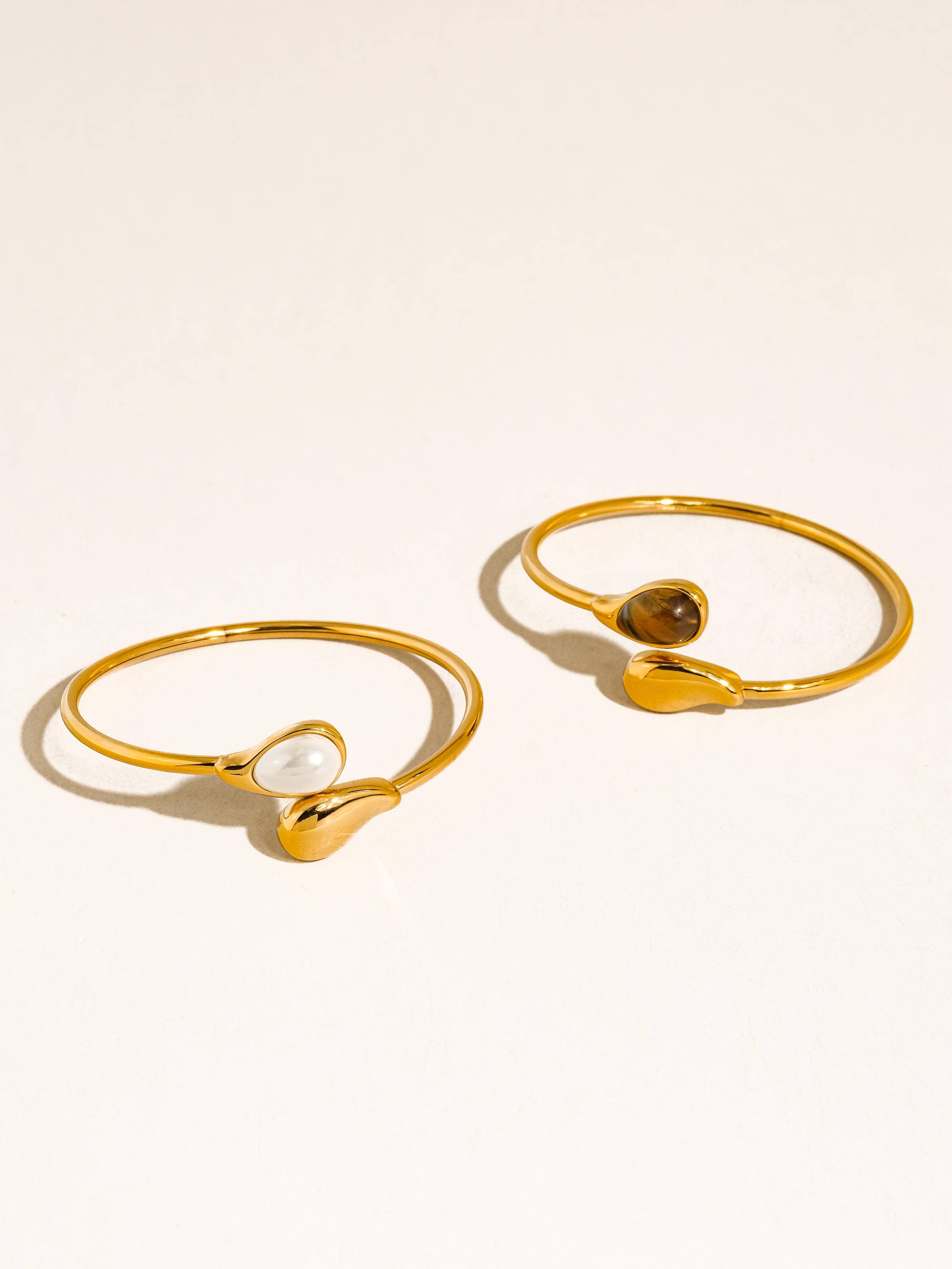 Harbor 18K Gold Non-Tarnish Open Cuff Stone Bracelet