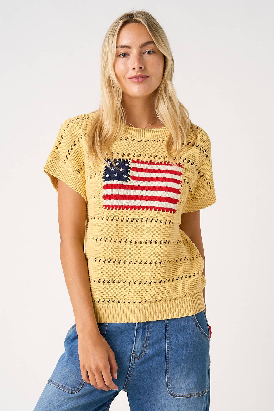 Butter Yellow USA Flag Top