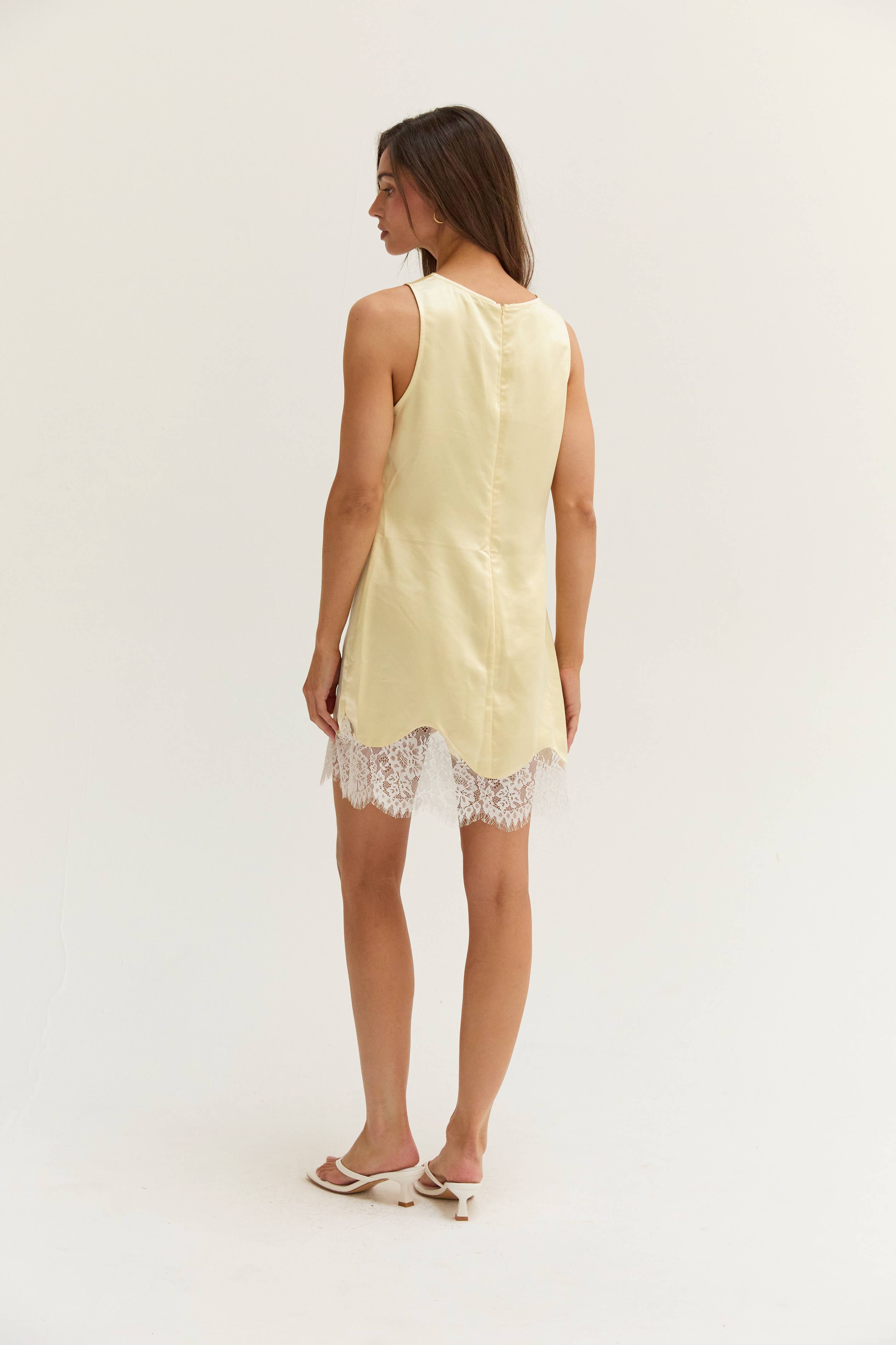 Amber Satin Mini Dress With Lace Trim