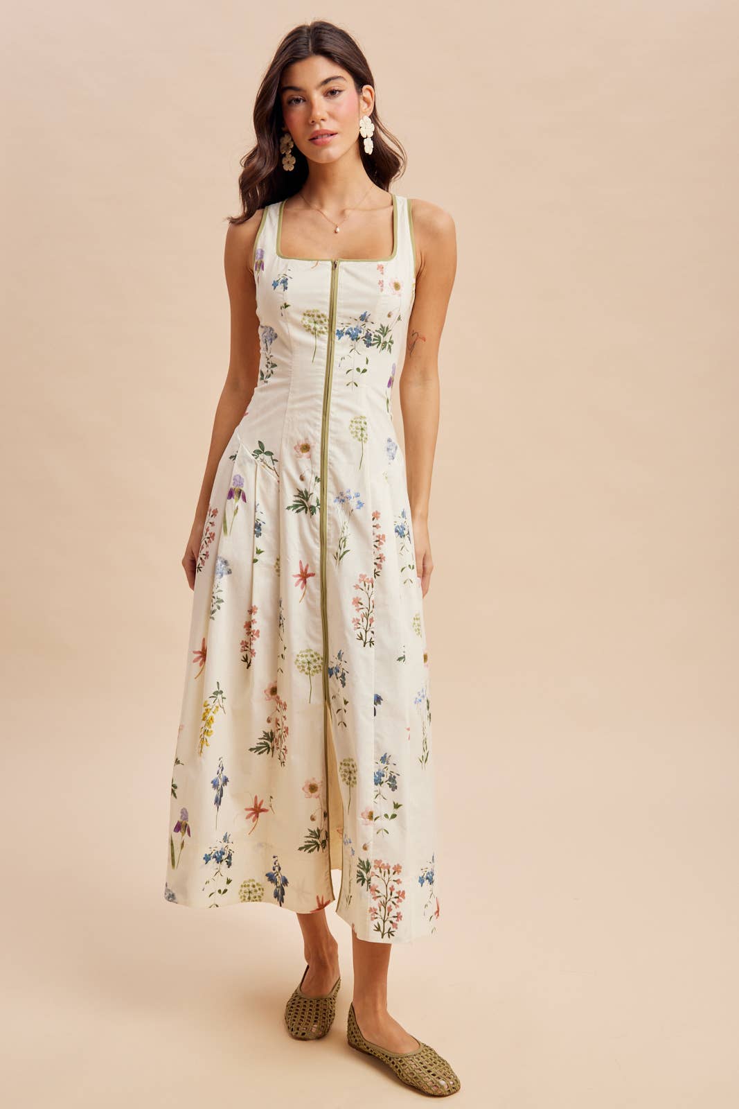 Citrine Zip Front Floral Dress