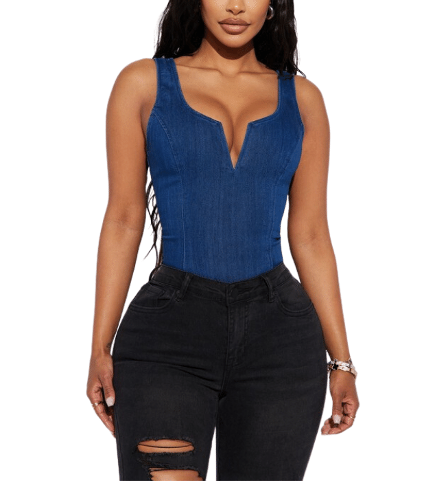 Jasmine Denim Notched Bodysuit