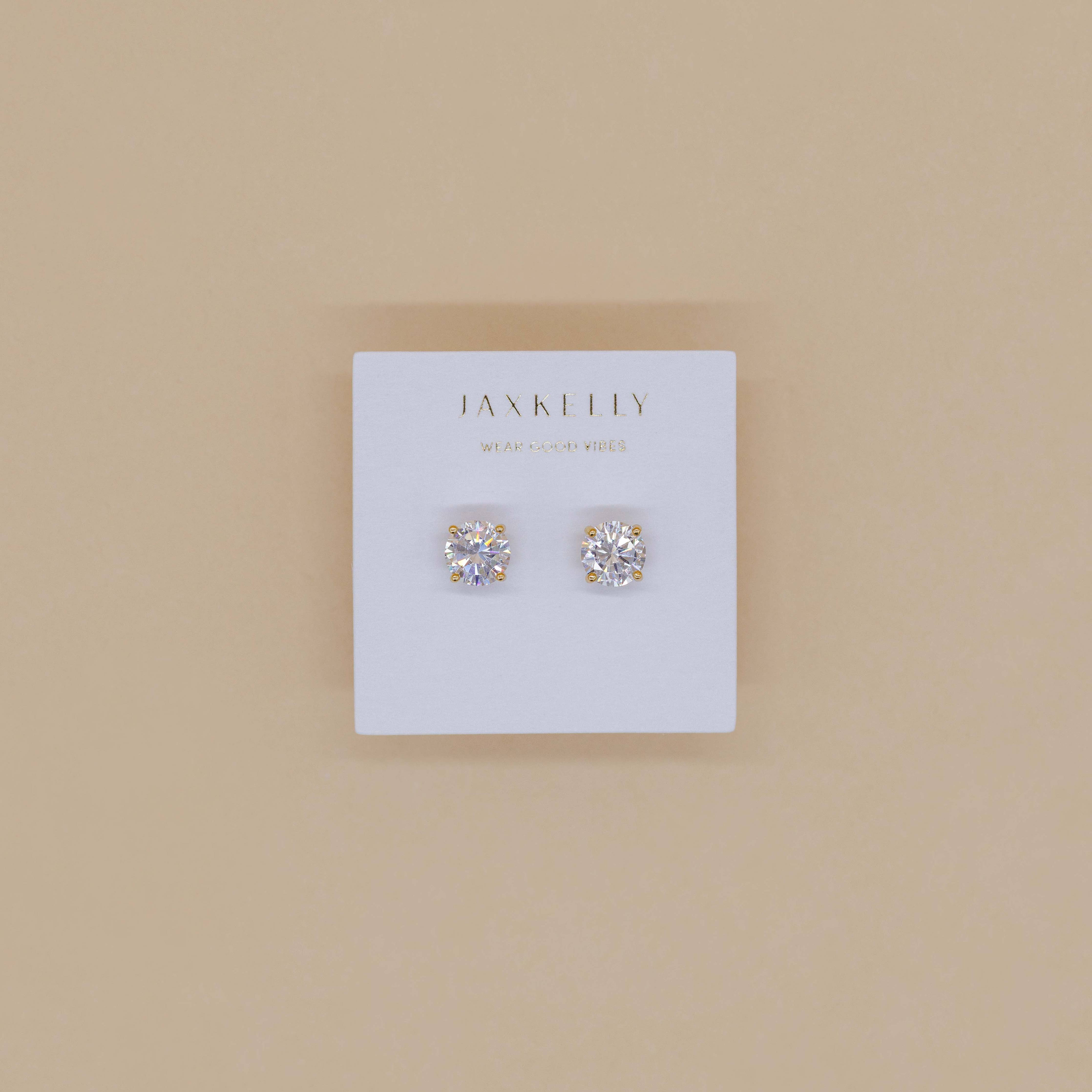 Round CZ - Clear - Gold Earrings