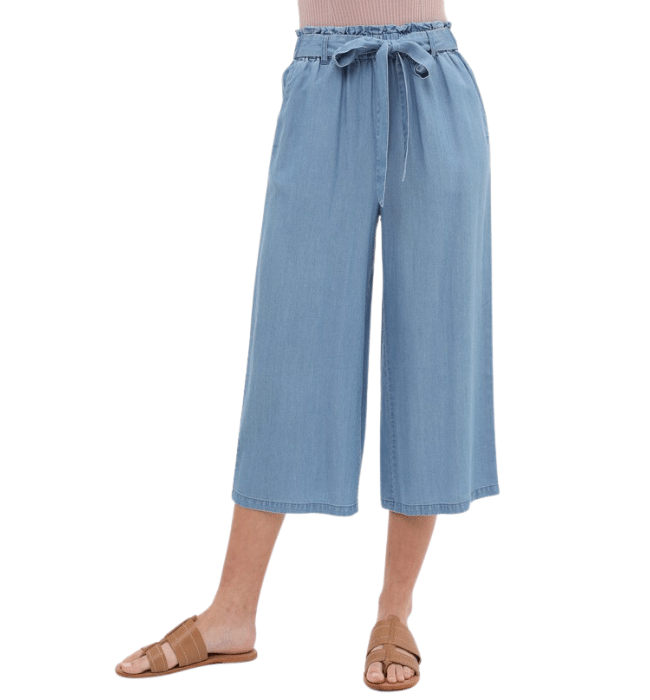 Ocean Chambray Cropped Paperbag Pant