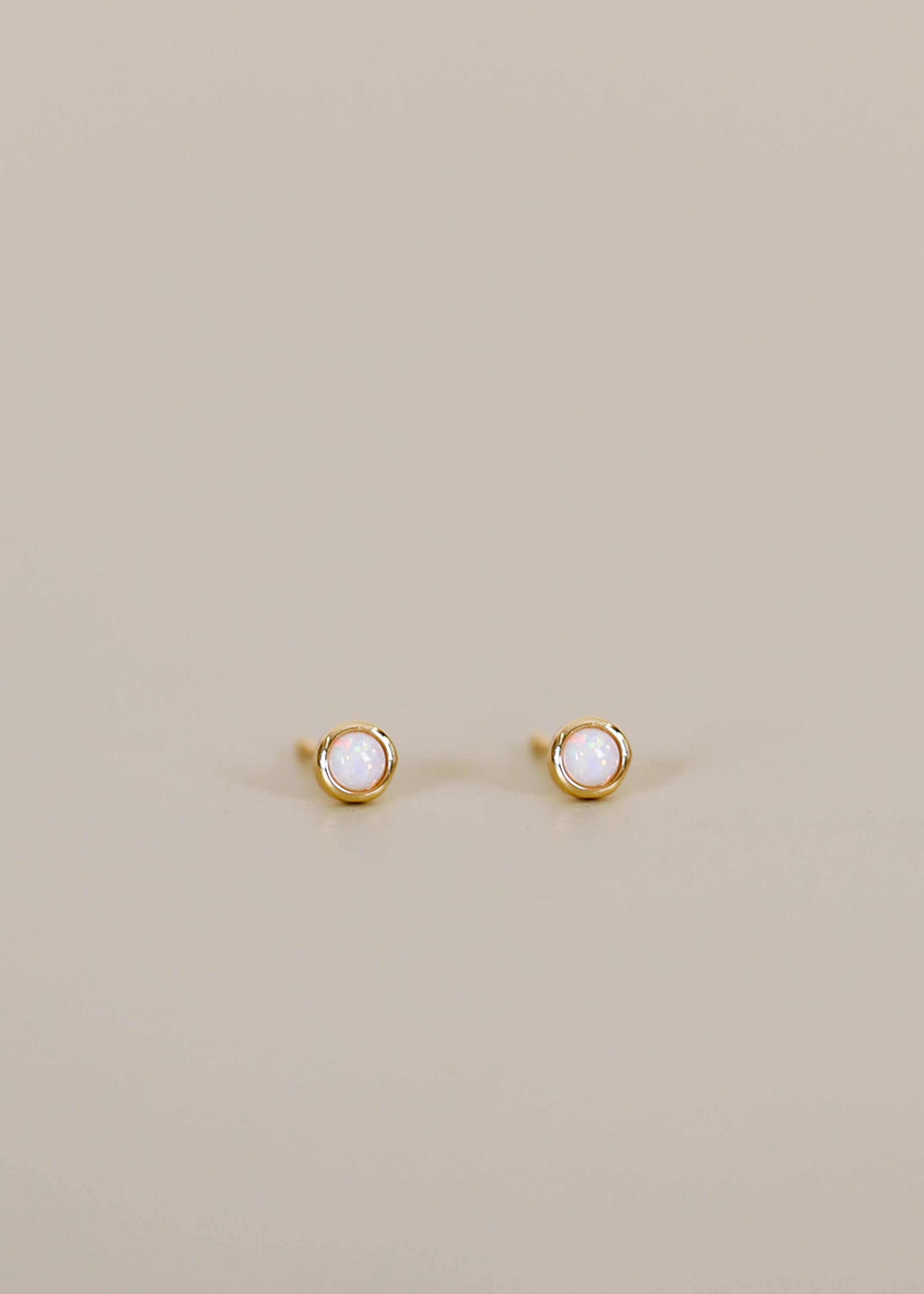 Simple Stud - White Opal- Gold Earrings
