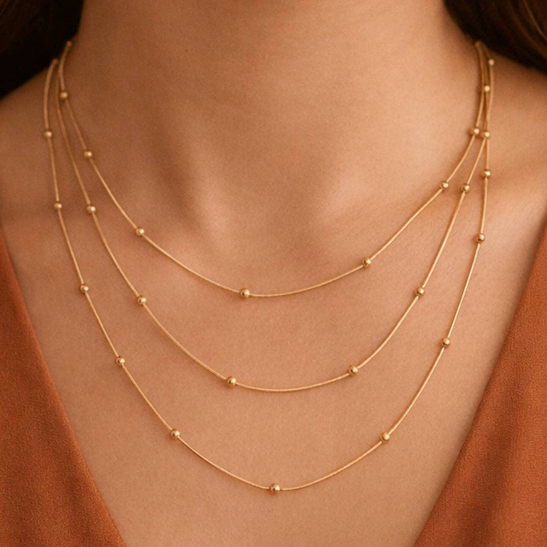 18K Gold Plated Multi Strand Stainless Steel Necklace