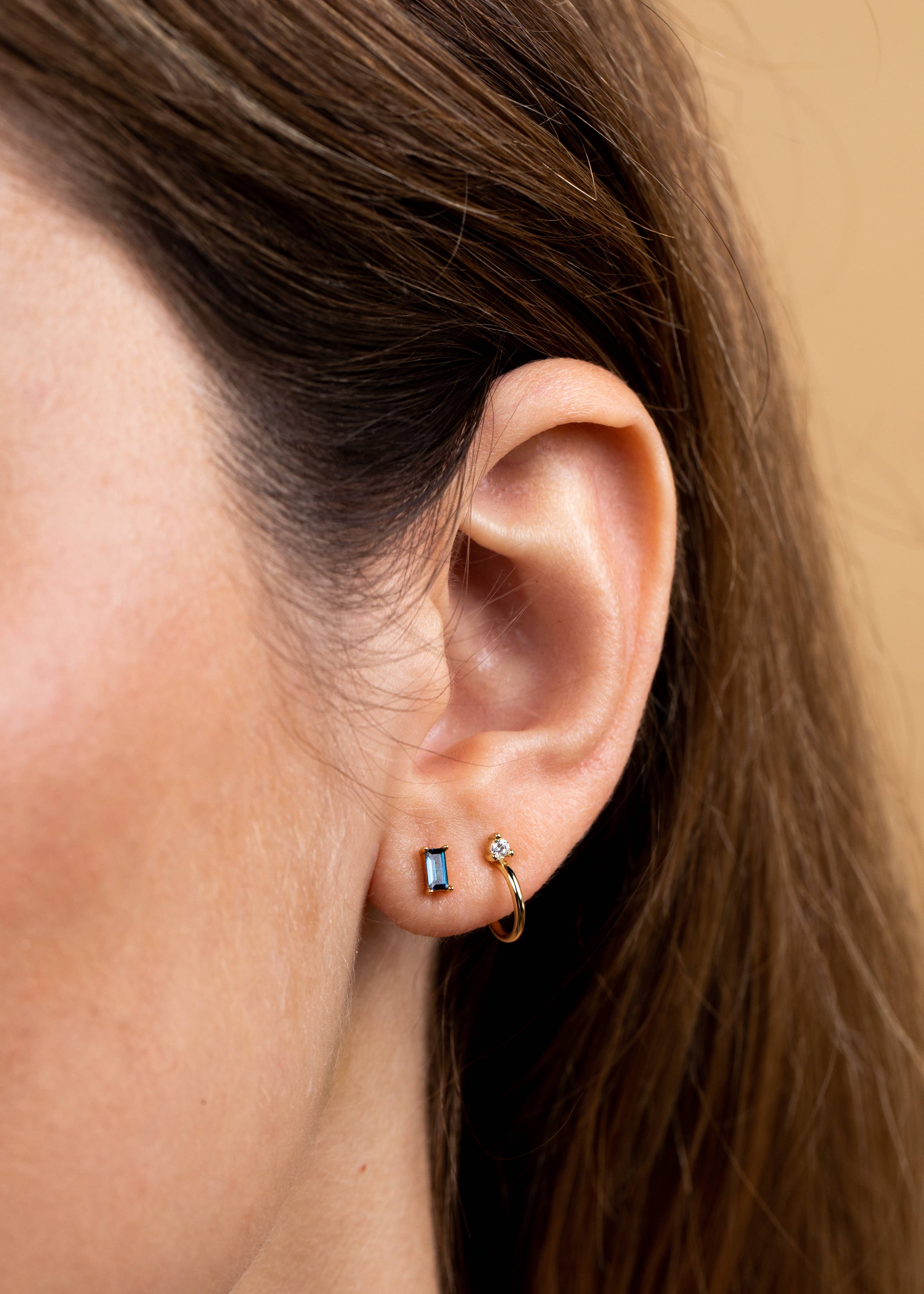 Baguette - Sapphire - Gold Earrings