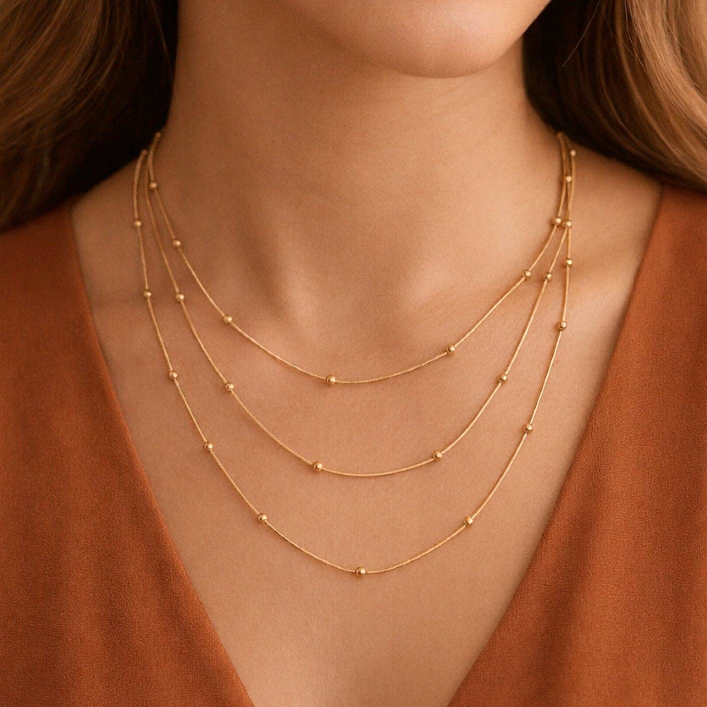 18K Gold Plated Multi Strand Stainless Steel Necklace