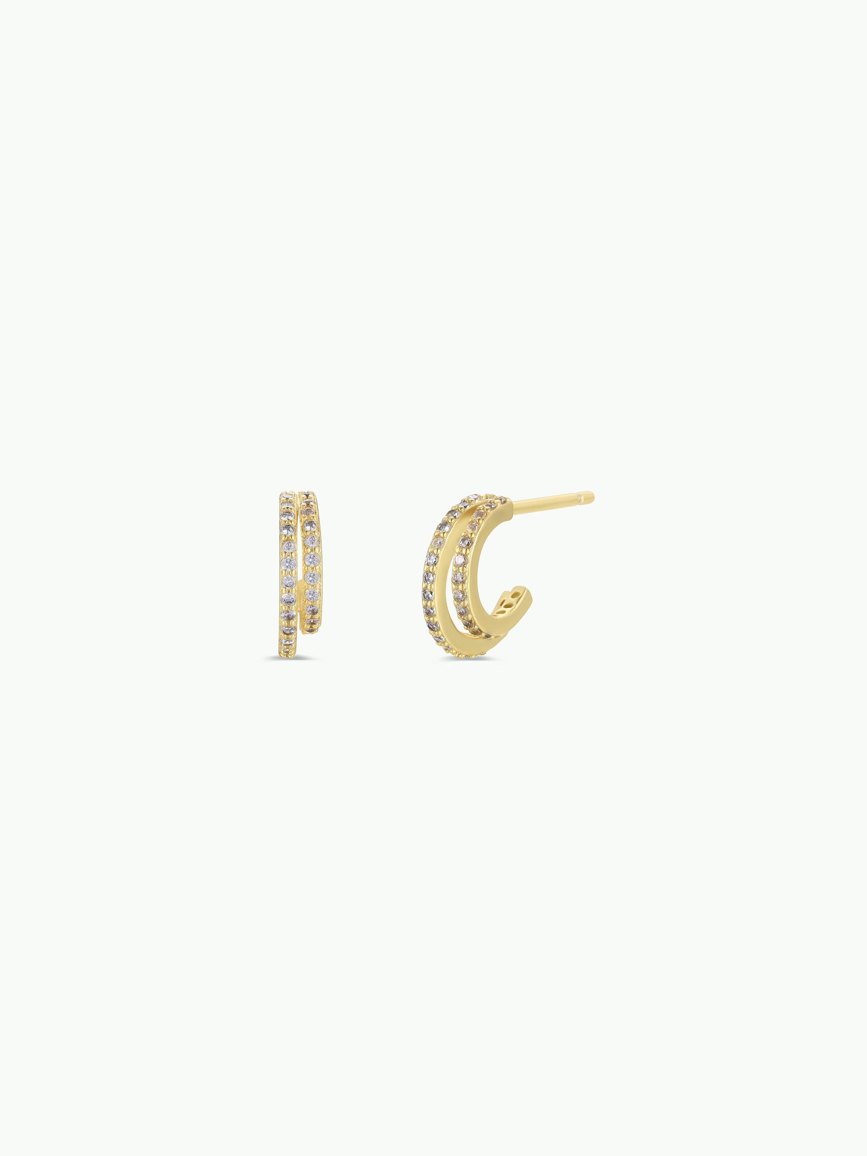 Double Champagne Hoop - Gold Earrings