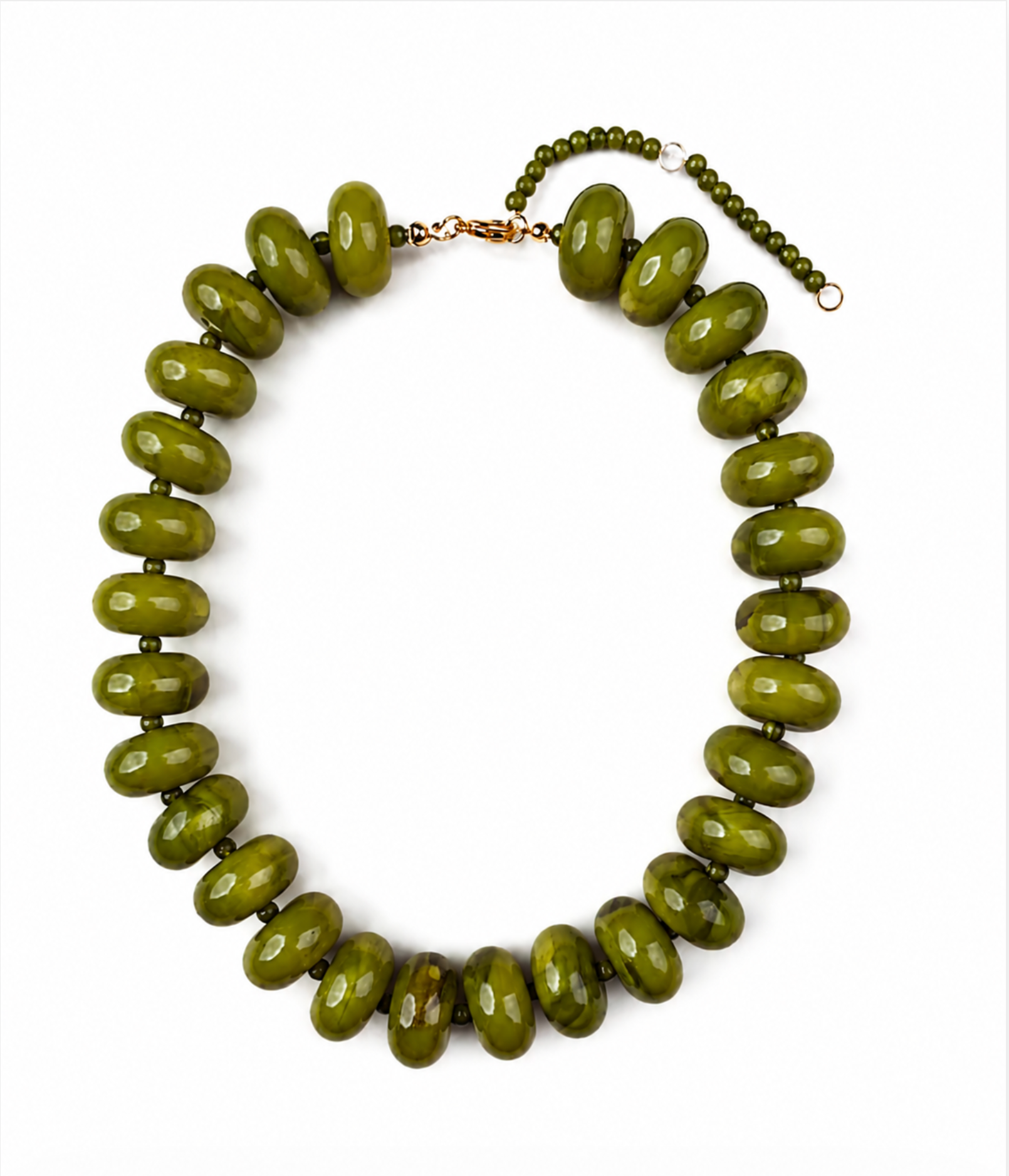 Polished Bead Statement Necklace | Olive Green