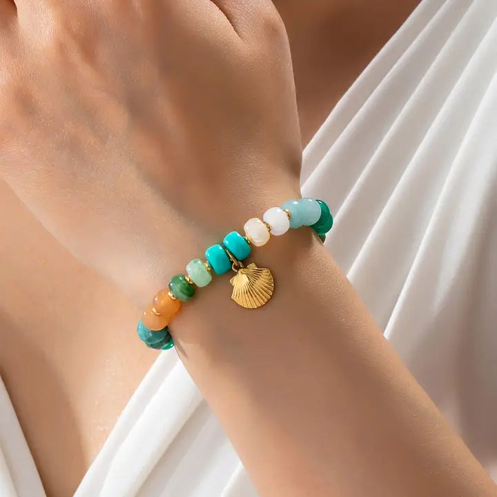 Earth Tone Beaded Shell Bracelet