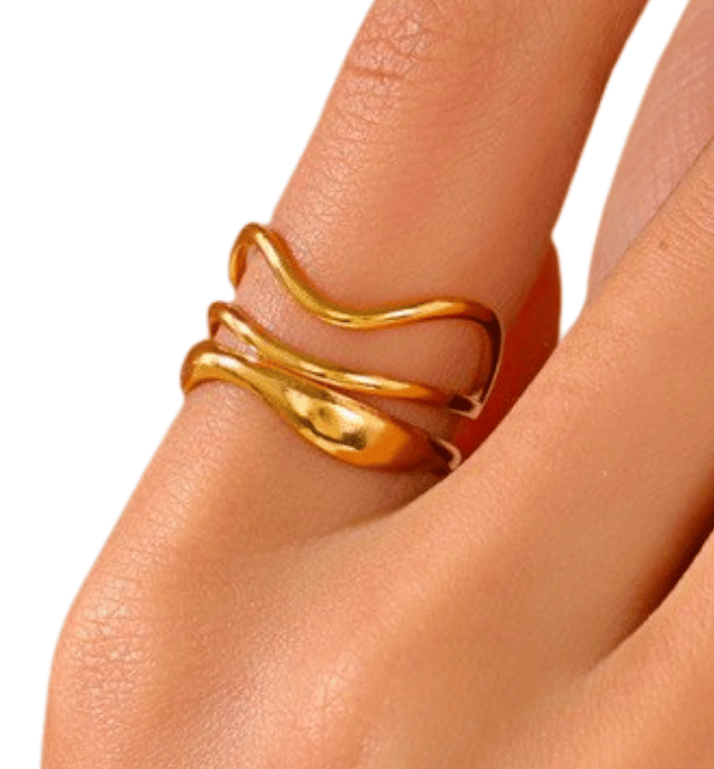 18K Stainless Steel Tarnish-Free Adjustable Abstract Ring
