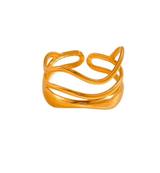18K Stainless Steel Tarnish-Free Adjustable Abstract Ring