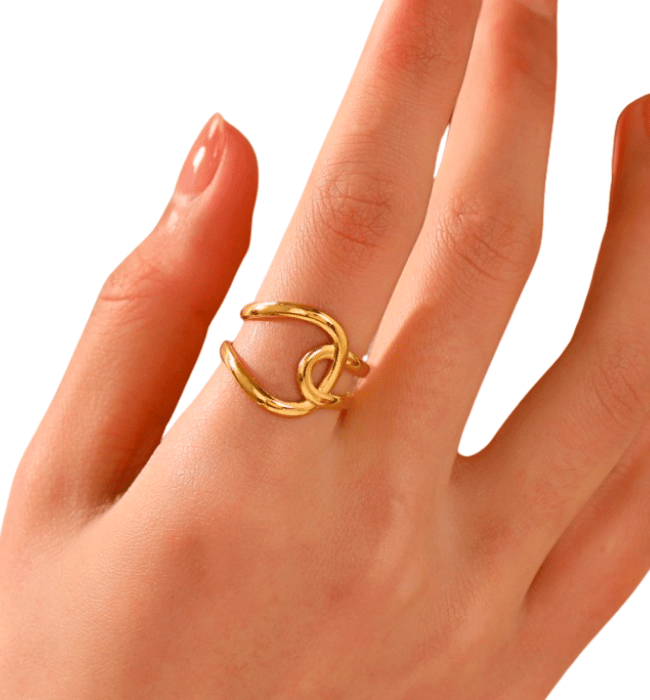 18K Stainless Steel Tarnish-Free Adjustable Abstract Ring