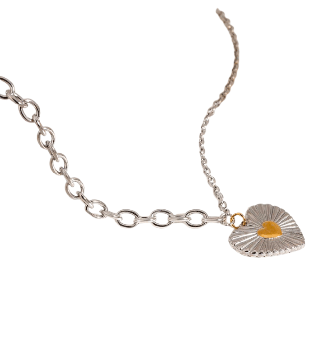 Gold Dipped Heart Duo Chain Necklace