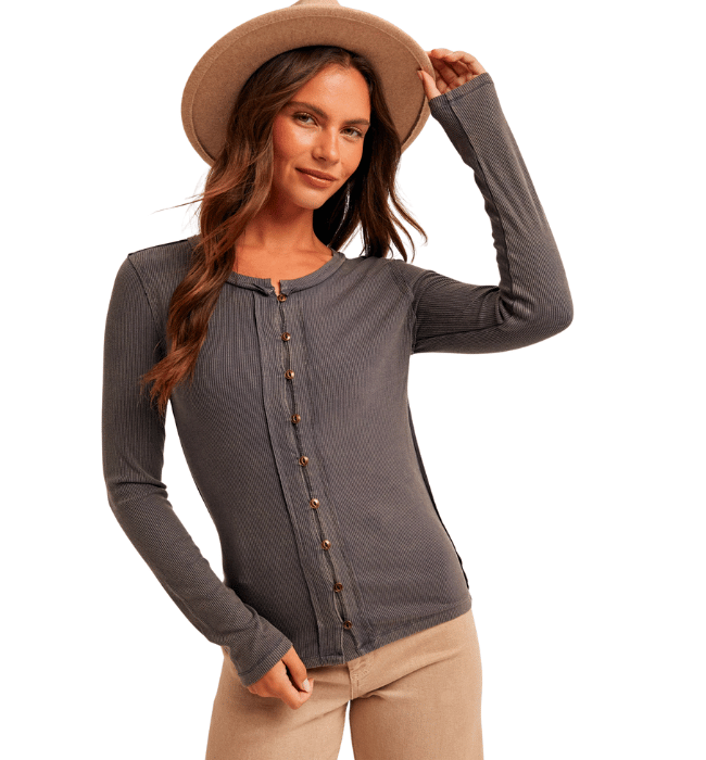 Emily Snow Wash Rib Button Down Top