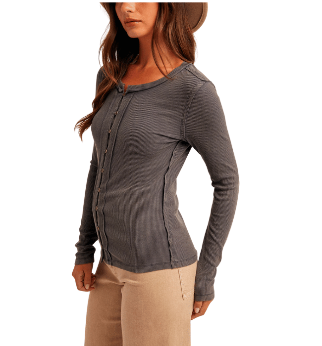 Emily Snow Wash Rib Button Down Top