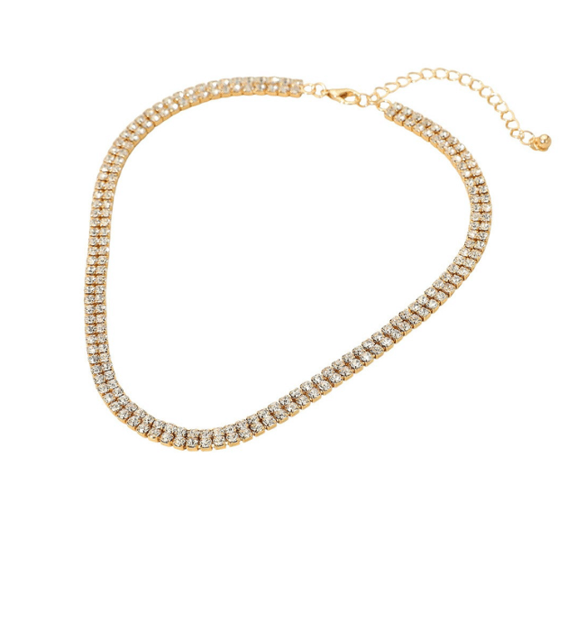 Gold Dipped Double Row Rhinestone Necklace
