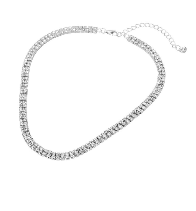 Gold Dipped Double Row Rhinestone Necklace