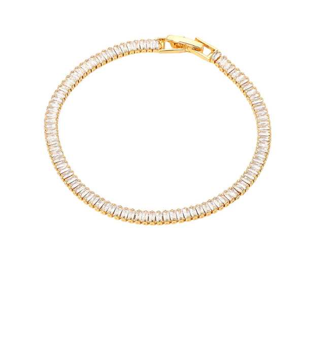 18k Gold Elegant Baguette Tennis Chain Bracelet