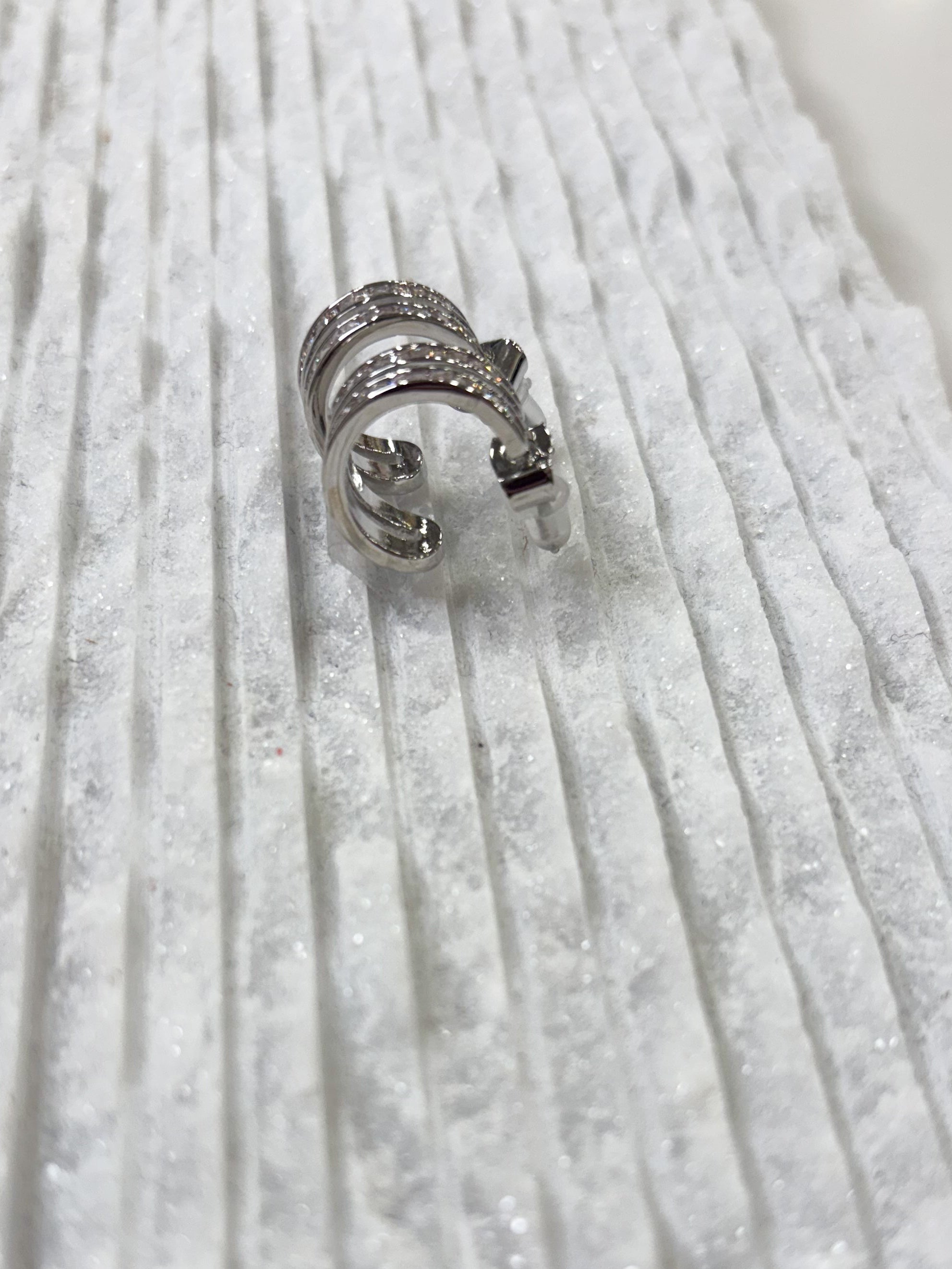 14k Silver Cz Stone Paved Split Mini Hoop Earrings