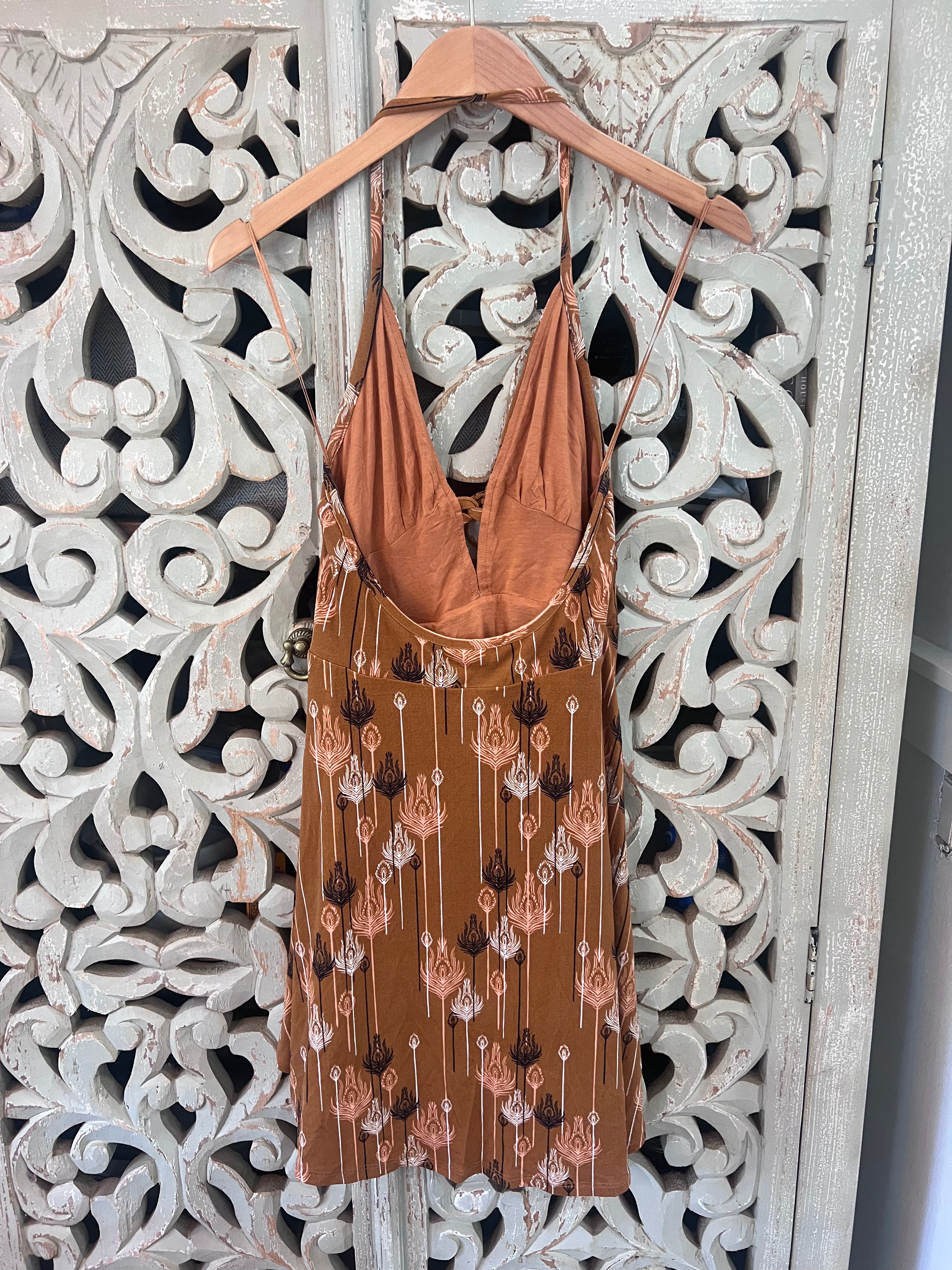 Free People Brown Halter Dress S (RESTYLE)