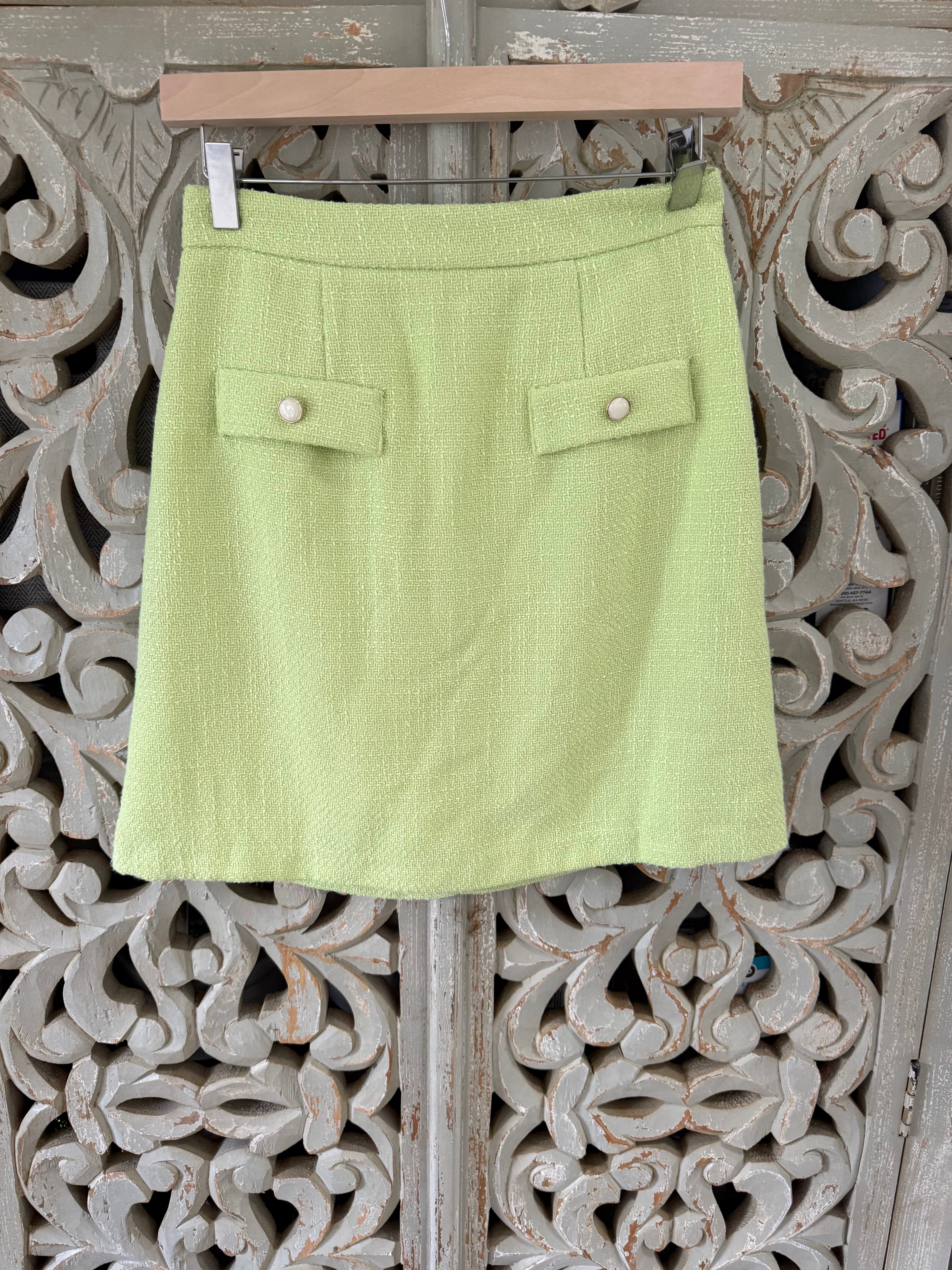 Neon Green Tweed Skirt Size 4 (RESTYLE)