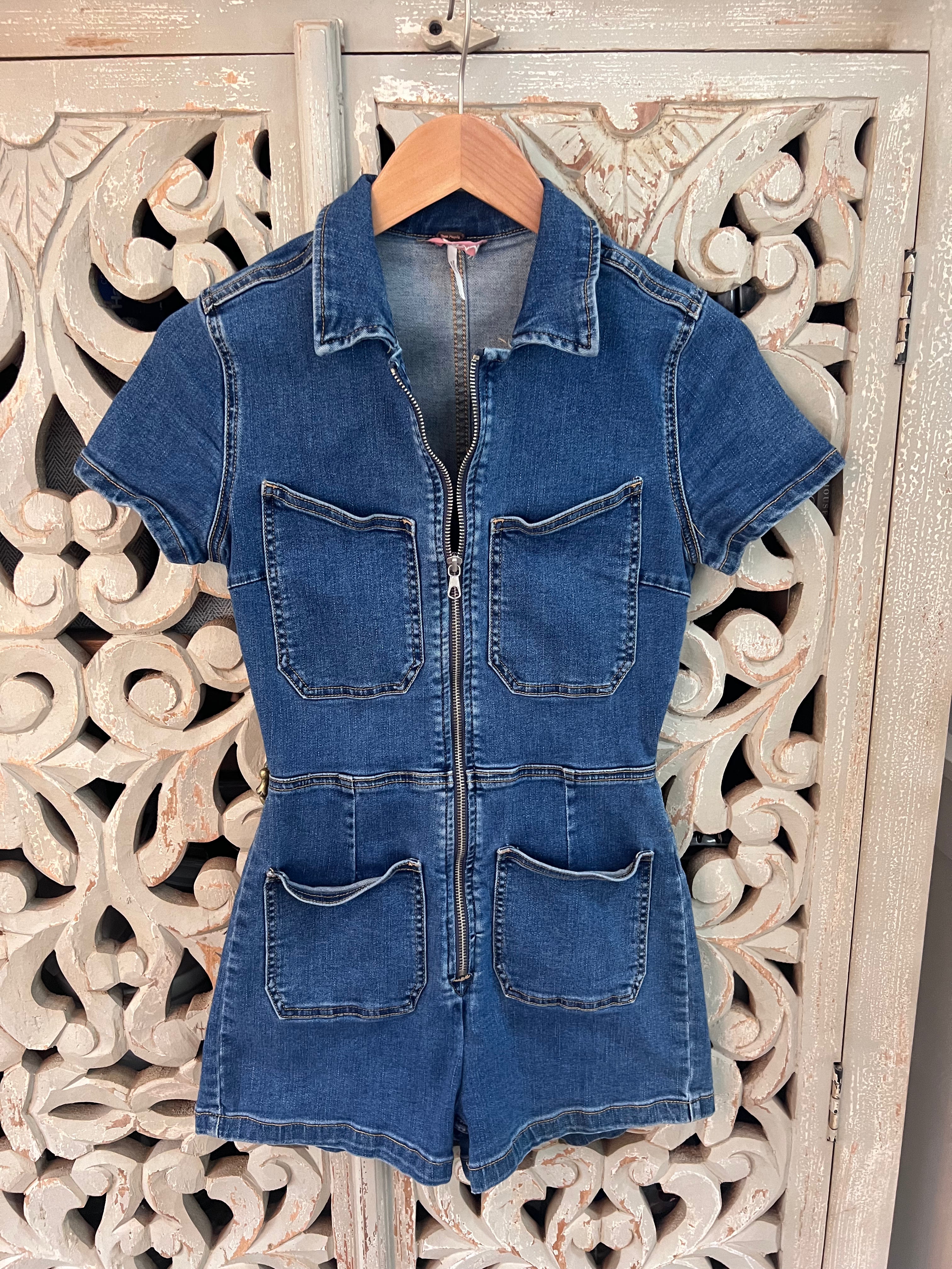 Free People Denim Romper Size 4 (RESTYLE)