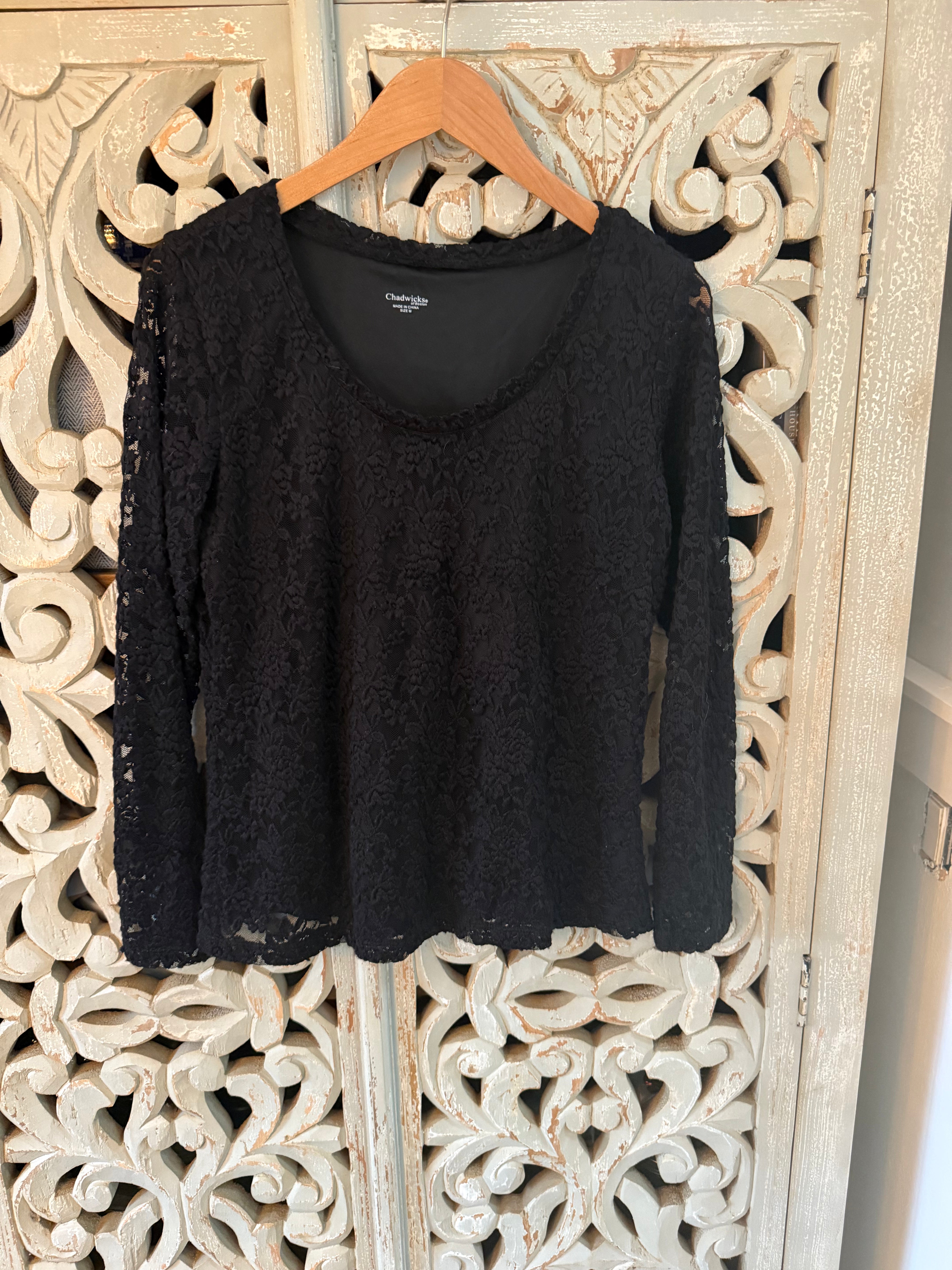 Black Lace Long Sleeve Top Size M (RESTYLE)