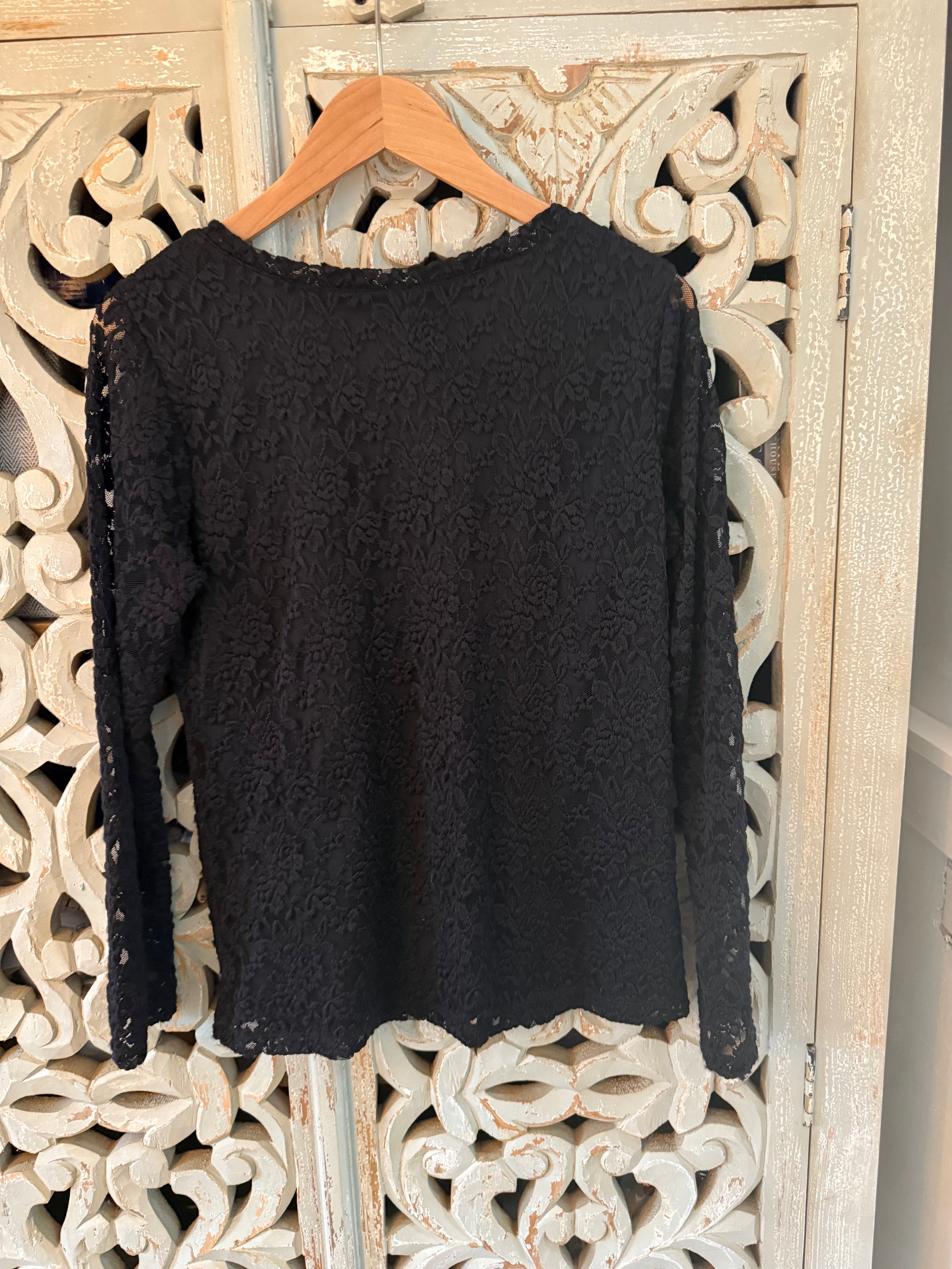 Black Lace Long Sleeve Top Size M (RESTYLE)