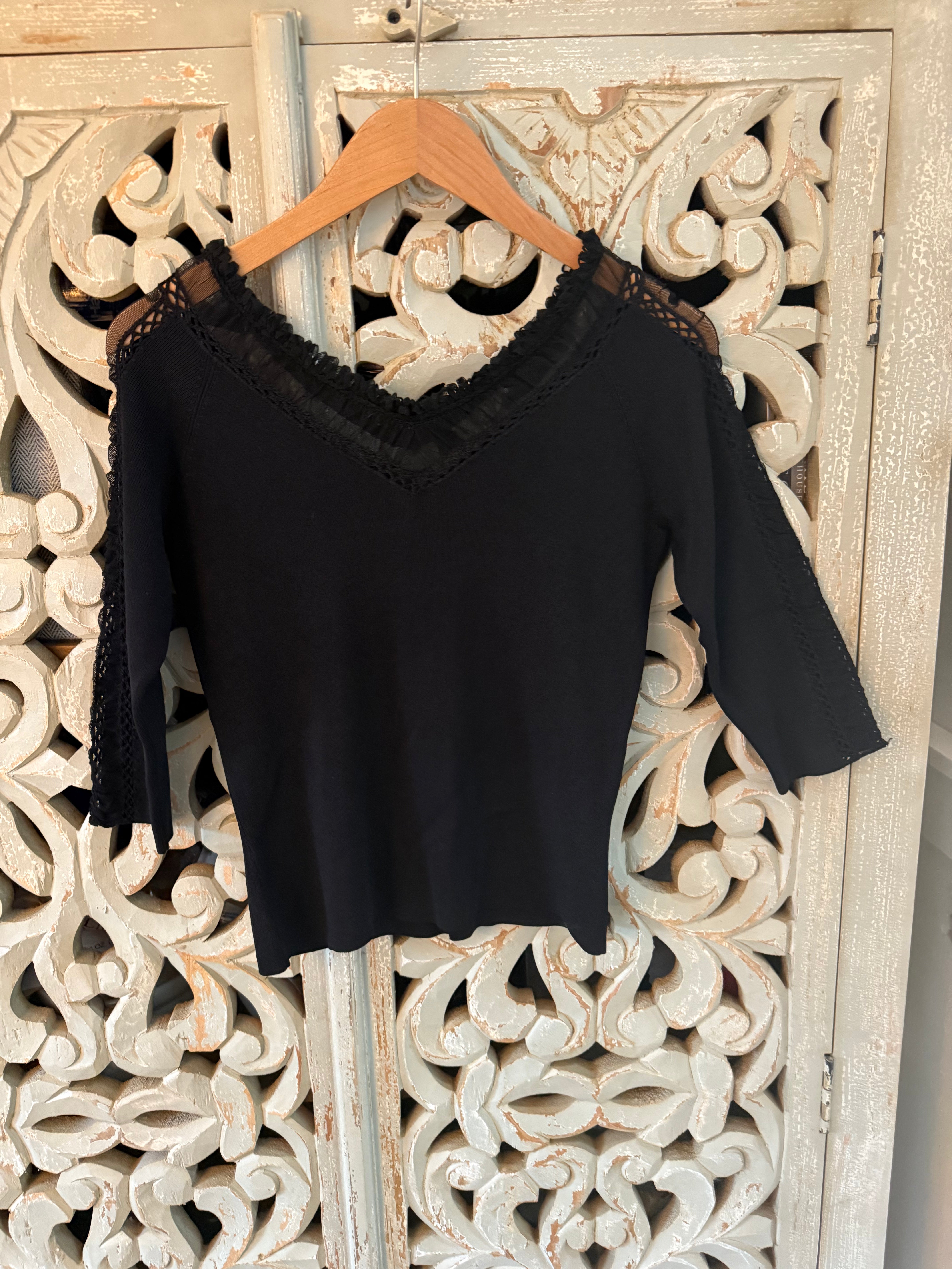 Black Lace Fitted Top Size S (RESTYLE)