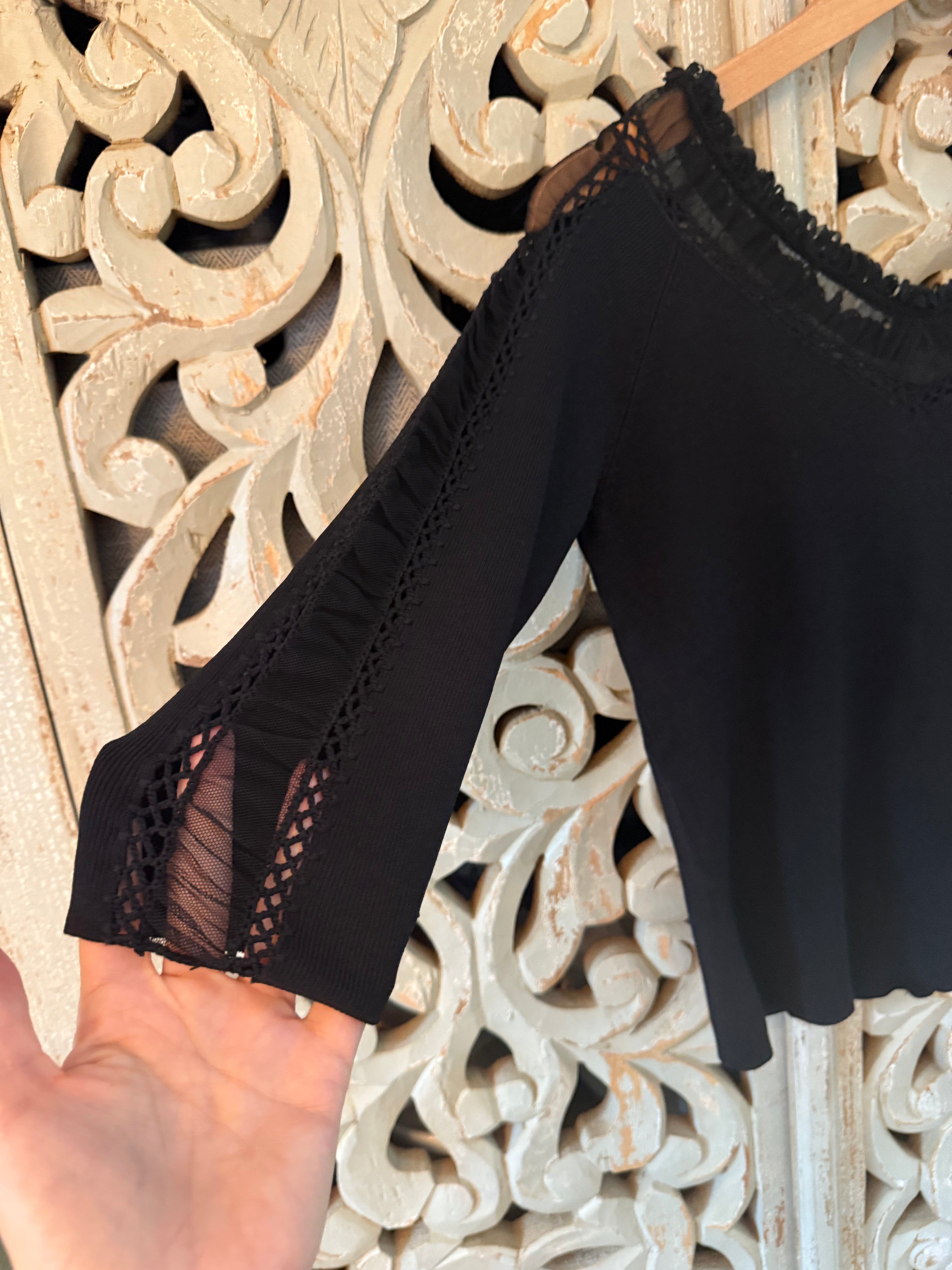 Black Lace Fitted Top Size S (RESTYLE)