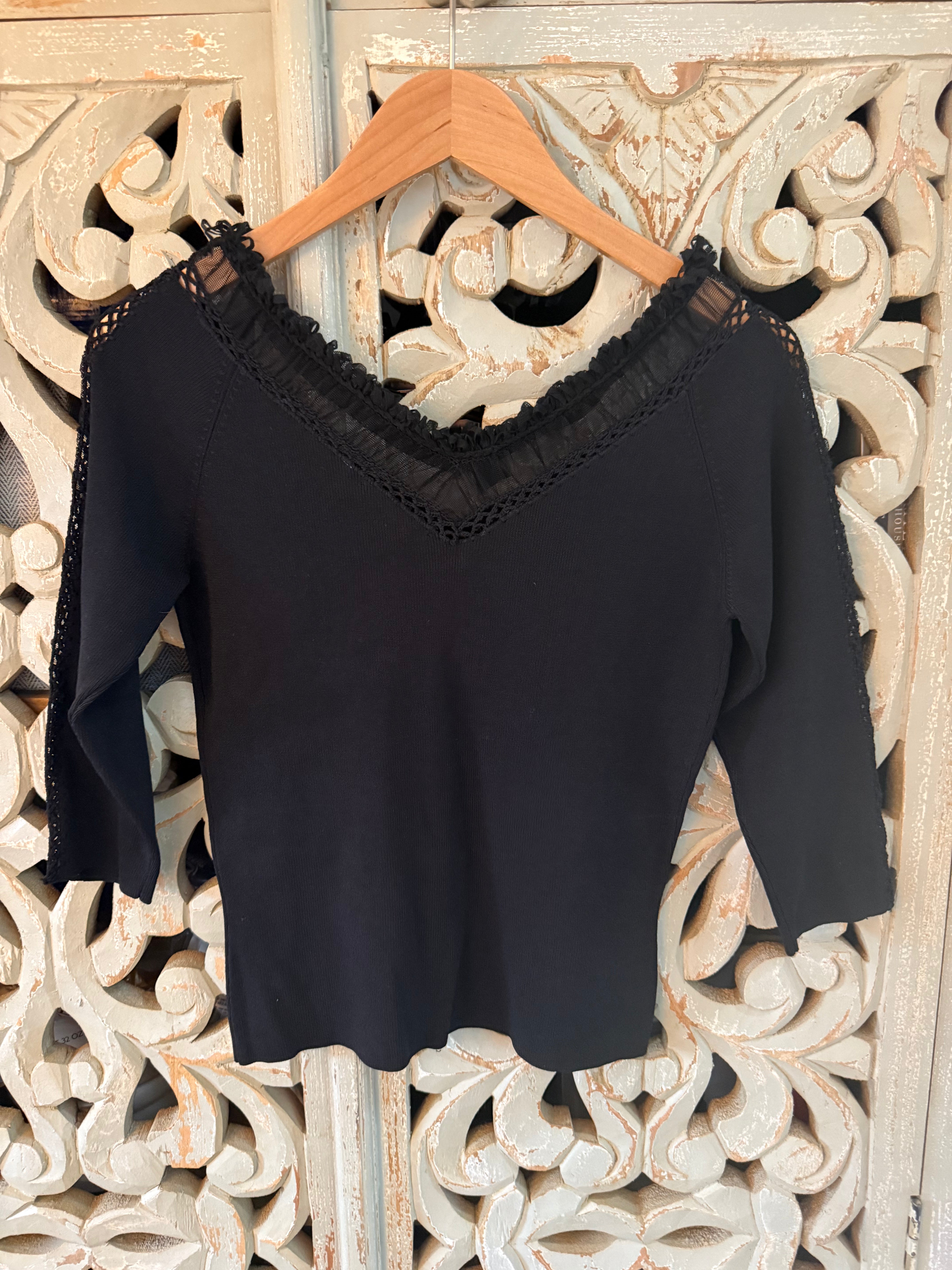 Black Lace Fitted Top Size S (RESTYLE)