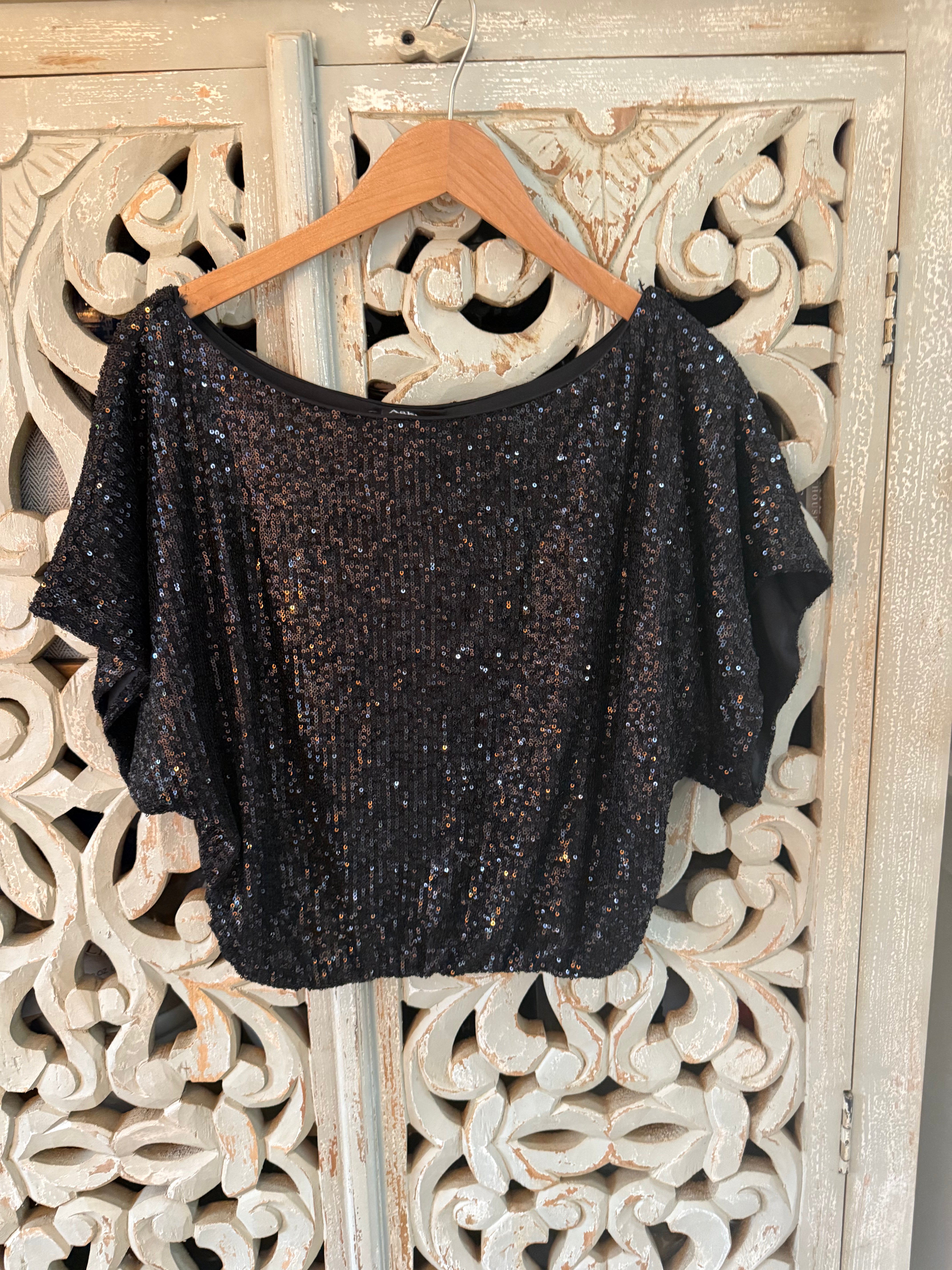 Black Sequin Top Size M (RESTYLE)