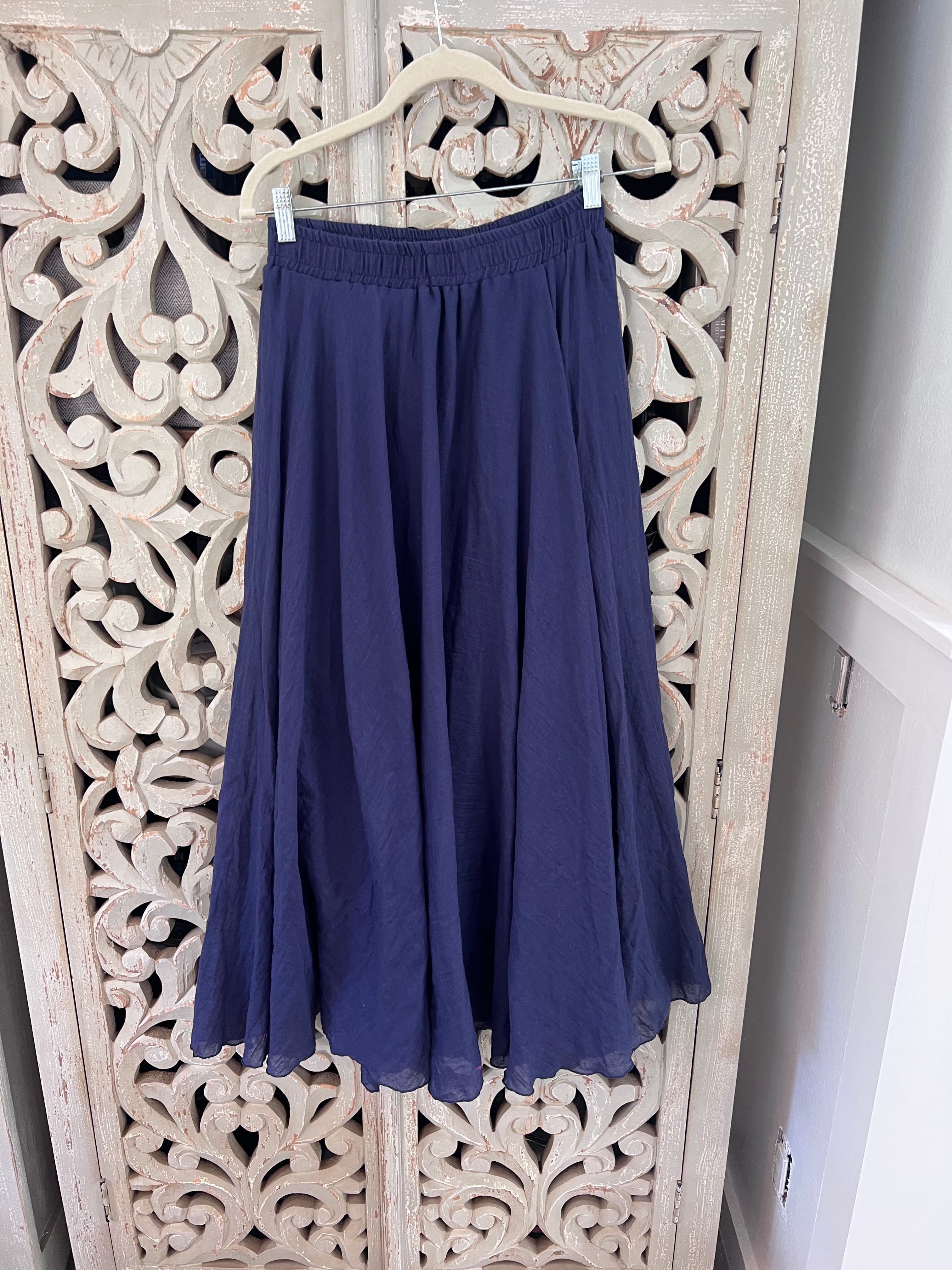 Navy Cotton Maxi Skirt Size S (RESTYLE)