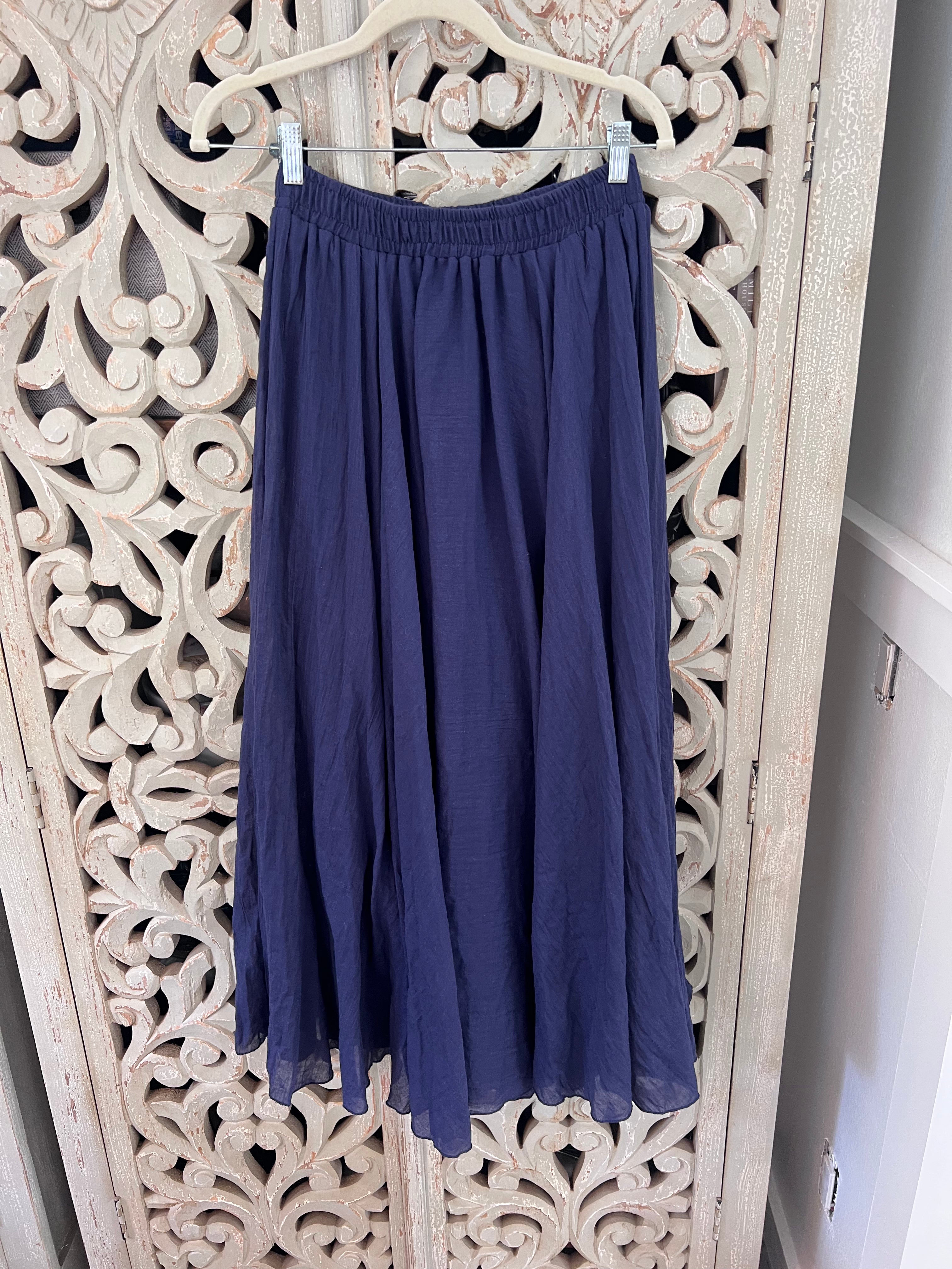 Navy Cotton Maxi Skirt Size S (RESTYLE)