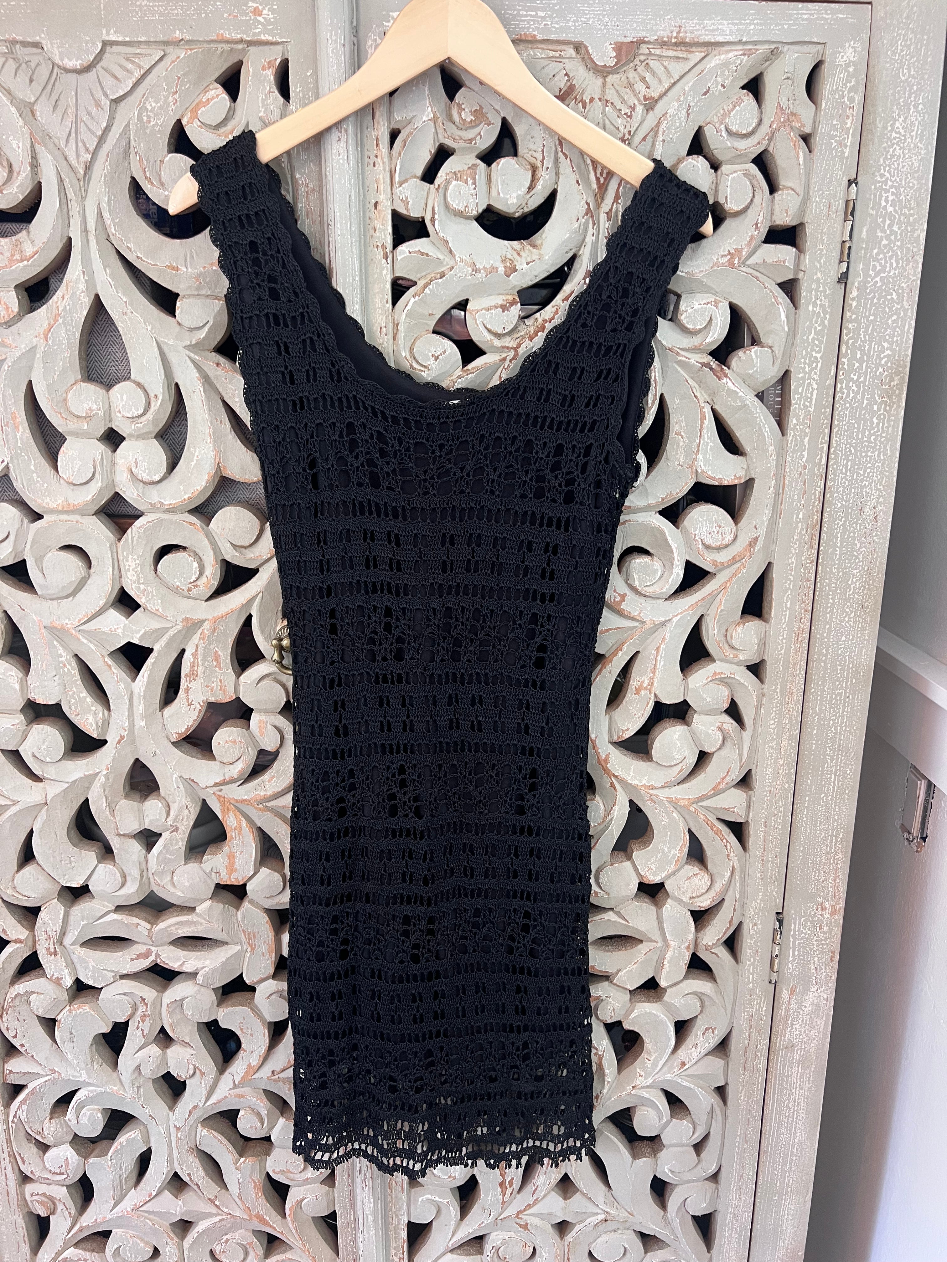 Vintage Crochet Dress Black Size S/M (RESTYLE)