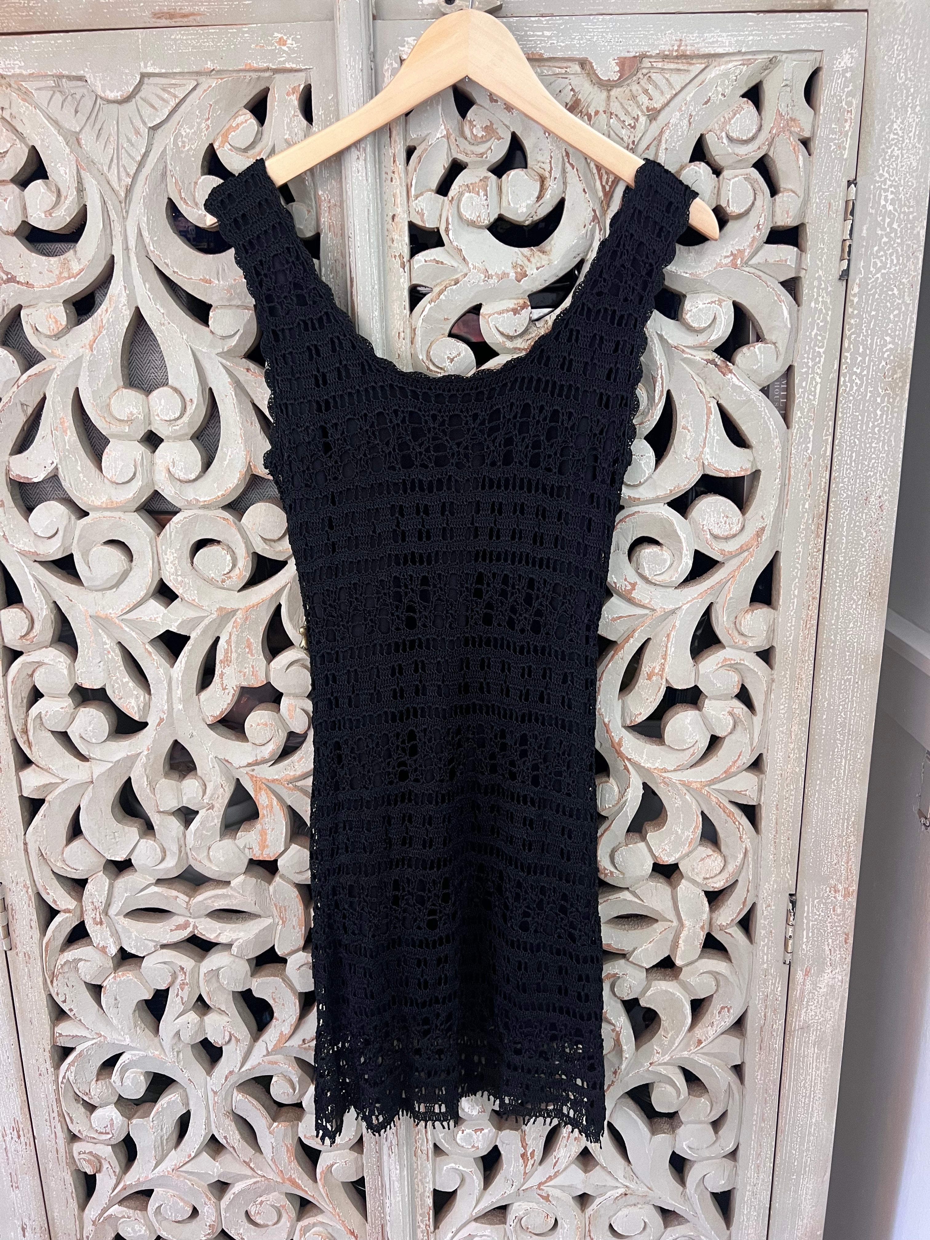 Vintage Crochet Dress Black Size S/M (RESTYLE)